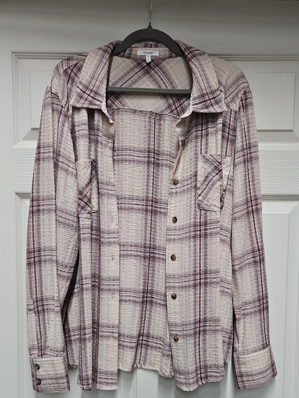 Maurices Burgundy/cream Color Plaid Button-Up Shirt Jacket